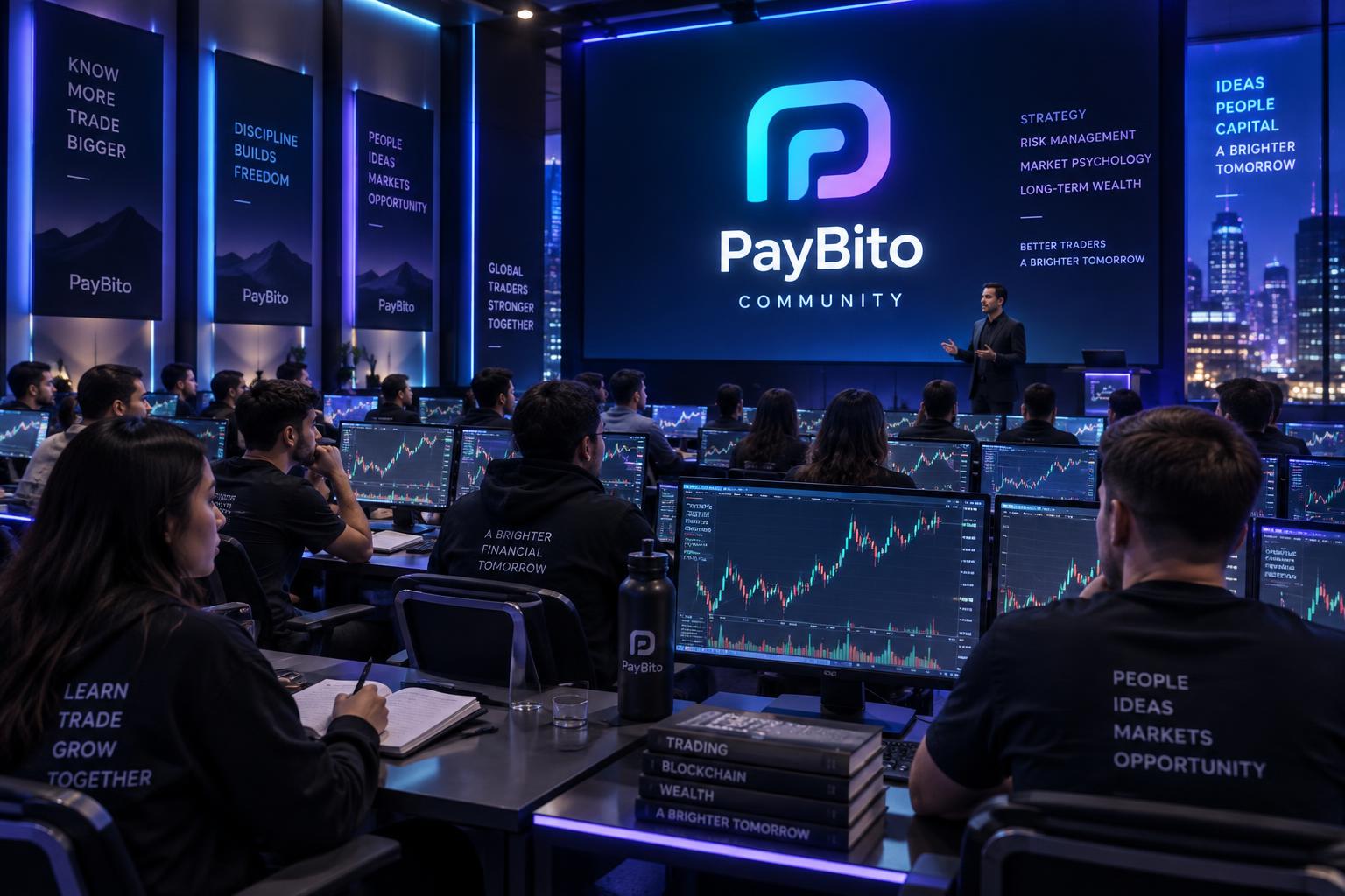 Students learning to trade in the PayBito Community trading hall